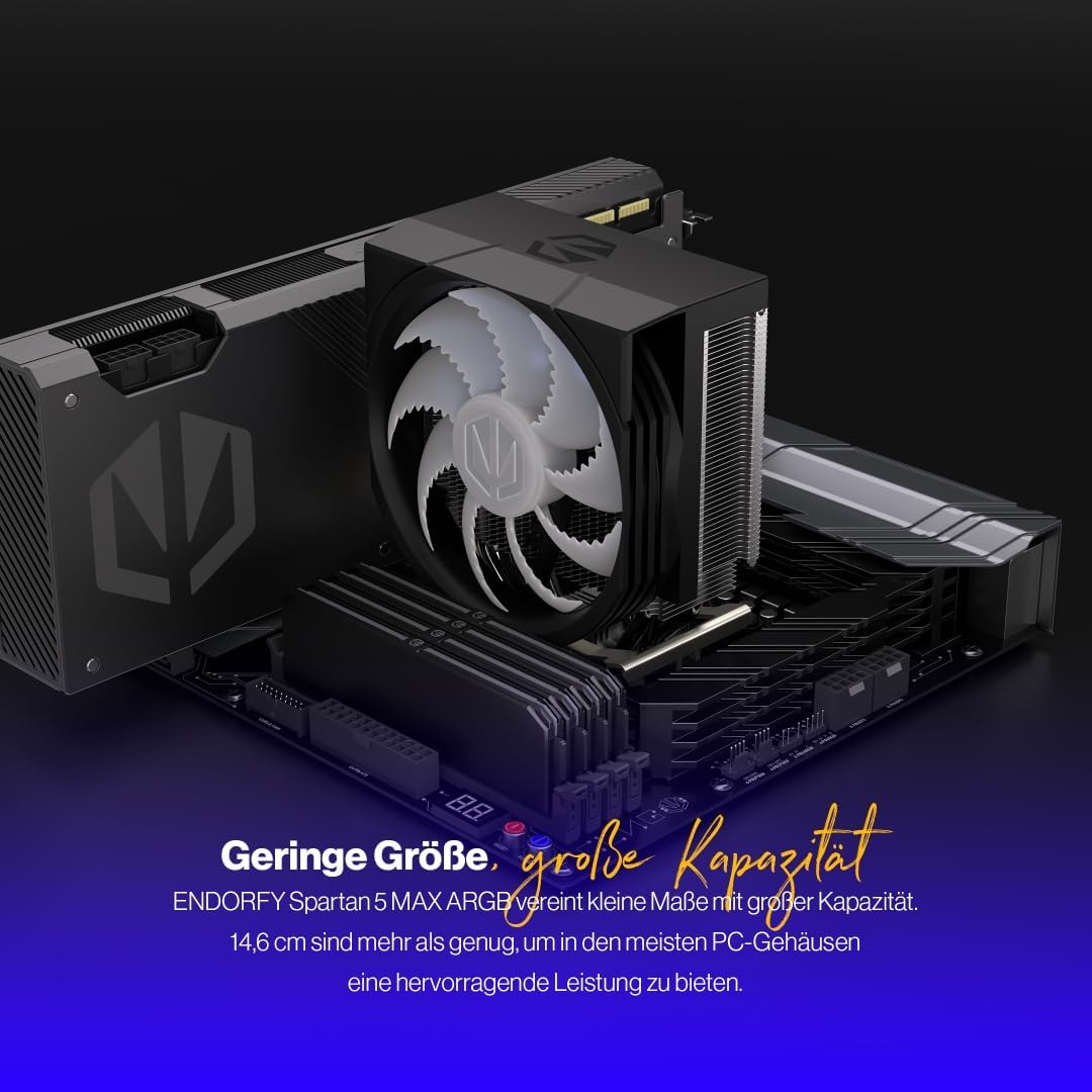 ENDORFY Spartan 5 MAX ARGB, Kostengünstige CPU-Kühlung, Kompakte Bauweise, Helle ARGB-LED-Beleuchtun