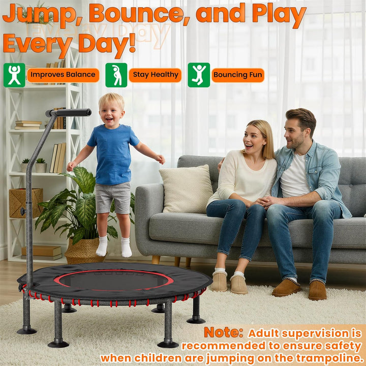 LIFERUN Fitness Trampolin Indoor | mit Randabdeckung | Bis 150kg Belastbar | 3 Verstellbare Haltegri