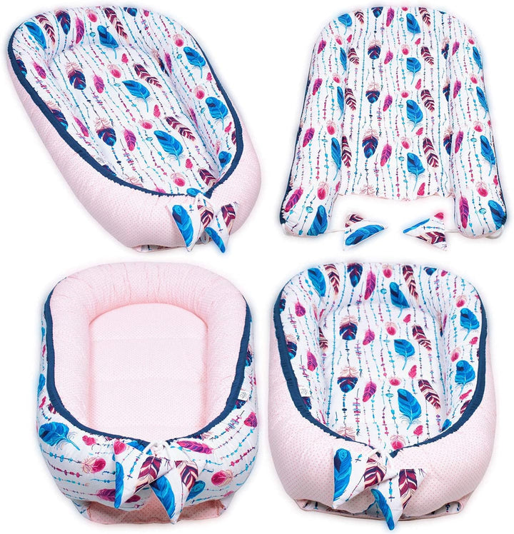 PaLulli 3-TLG Baby Ausstattung-Set Kuschelnest Babynest 95x55cm Baby-Matratze Kuscheldecke Babybett