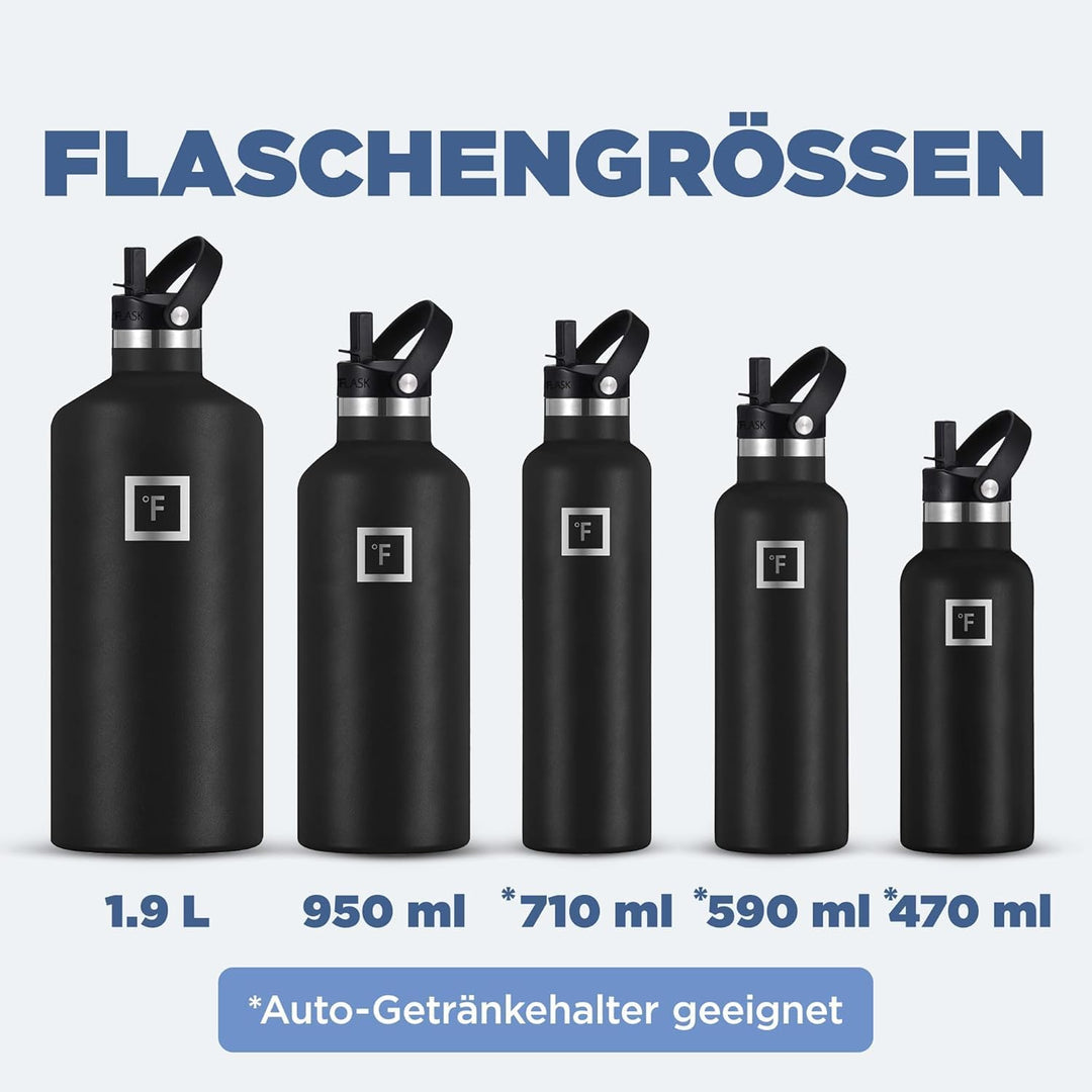 IRON °FLASK Edelstahl Trinkflasche mit 3 Deckel - Auslaufsicher Thermosflasche - Metall Wasserflasch