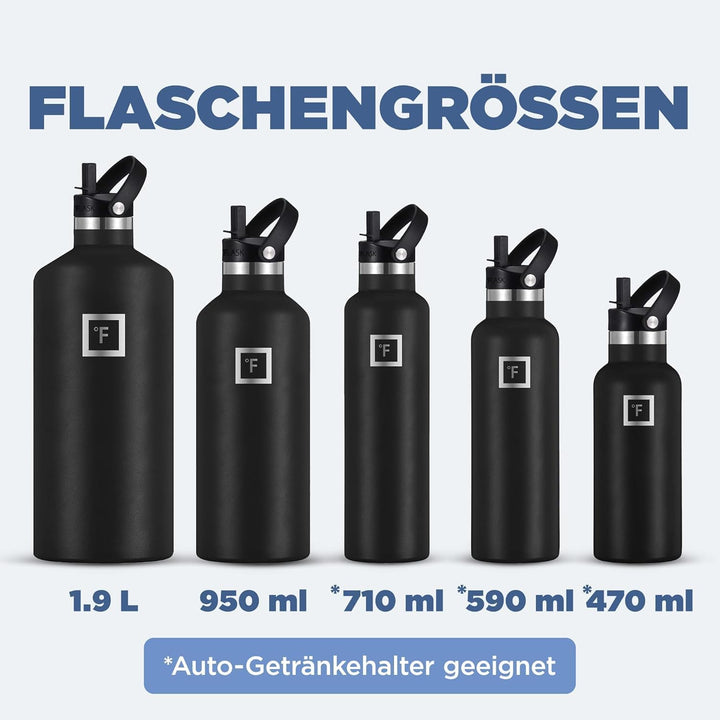 IRON °FLASK Edelstahl Trinkflasche mit 3 Deckel - Auslaufsicher Thermosflasche - Metall Wasserflasch