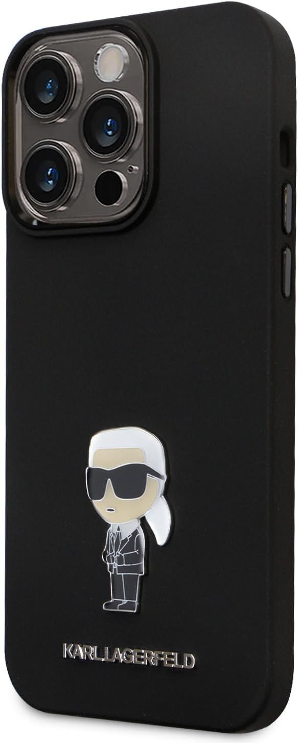 CG MOBILE Karl Lagerfeld Ikonik NFT Logo & Metall Pin Hülle für iPhone 15 Pro Max (Schwarz), Schwarz