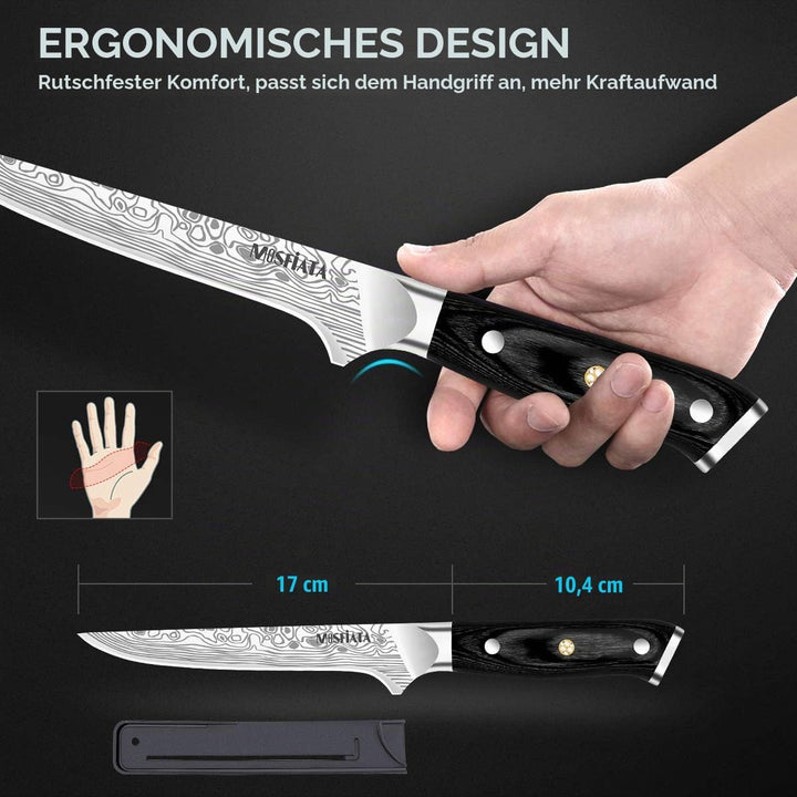 MOSFiATA Filetiermesser Kochmesser Fischfiletmesser Scharf, kohlenstoffreiches deutsches Edelstahlme
