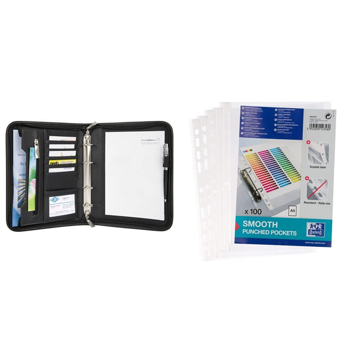 Wedo 585101 Konferenzmappe Elegance, schwarz & Oxford Prospekthüllen A5, Economy, DIN A5, glasklar,o