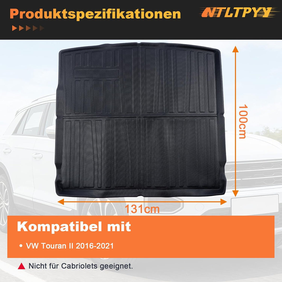 Auto Kofferraummatte für VW Touran II 2016-2021, Allwetter Kofferraummatte aus TPE, Wasserdicht ruts