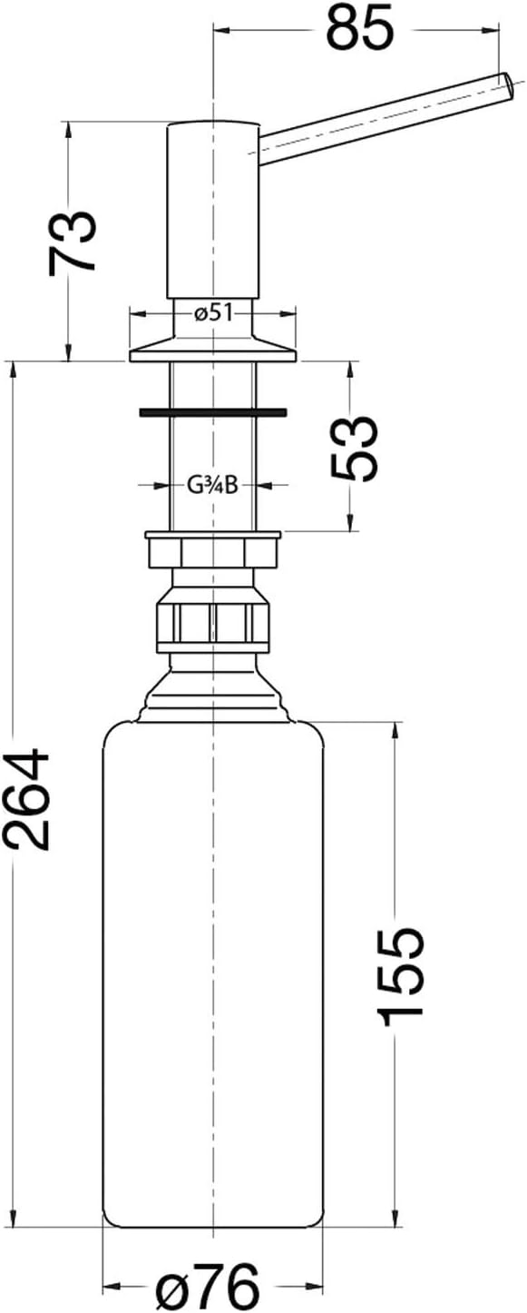 Alveus 1065463 Seifen-und Spülmittelspender, Edelstahl, 0,5 Liter, Einbau, Bohrloch Ø (mm): 28