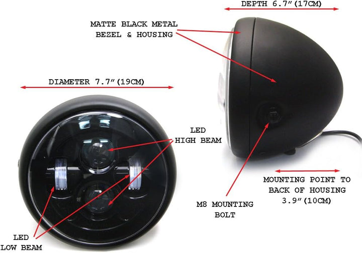 Motorrad LED Scheinwerfer 7.5 Zoll für Angepasstes Projekt Retro Cafe Racer Motorrad