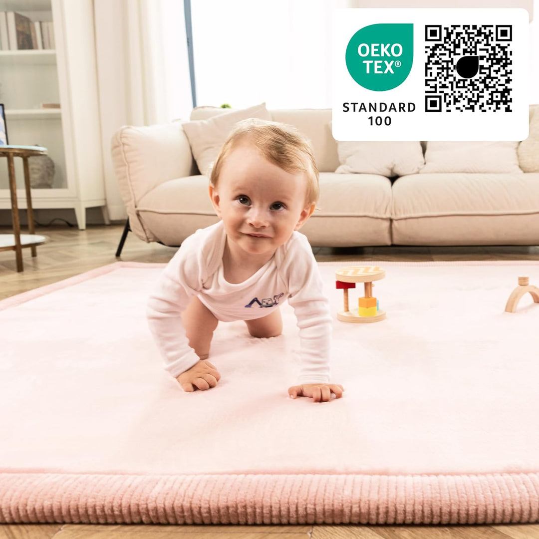 Wolkenweiche Spielmatte Baby 200x150x2,5cm, Rosa – Kinderzimmer Teppich mit hochwertigem Memory-Scha