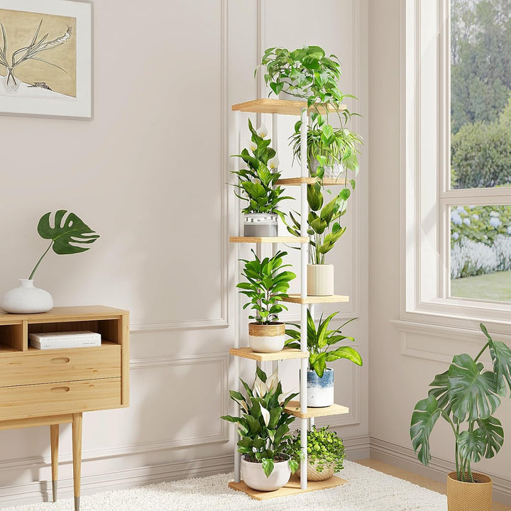 Bamworld Blumenständer Pflanzenständer Pflanzenregal Blumenregal Blumenständer holz 7 Etagen Metall