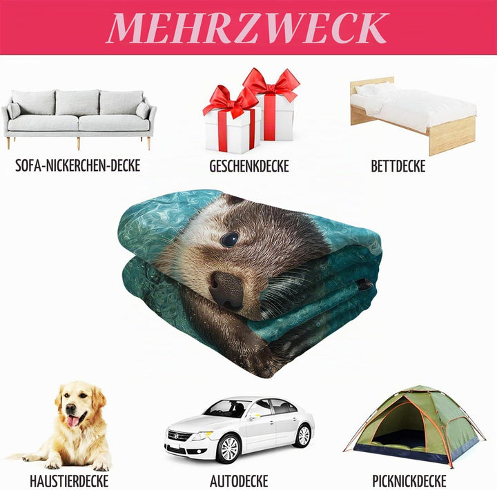 YISUMEI Kuscheldecke mit Hyperrealistischer Otter, Super weiches Fleece, Überwurfdecke für Bettwäsch