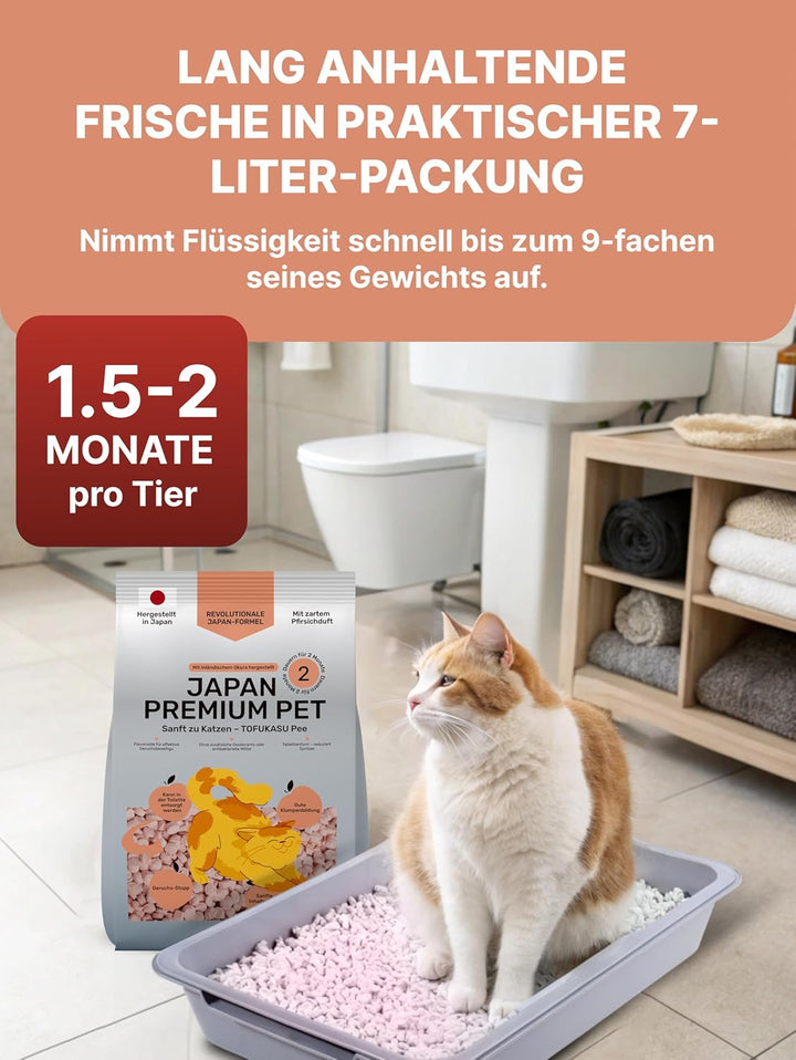Pfirsich & Tofu Katzenstreu | Antibakterielle, spülbare und Geruchshemmende | Katzenstreu staubfrei