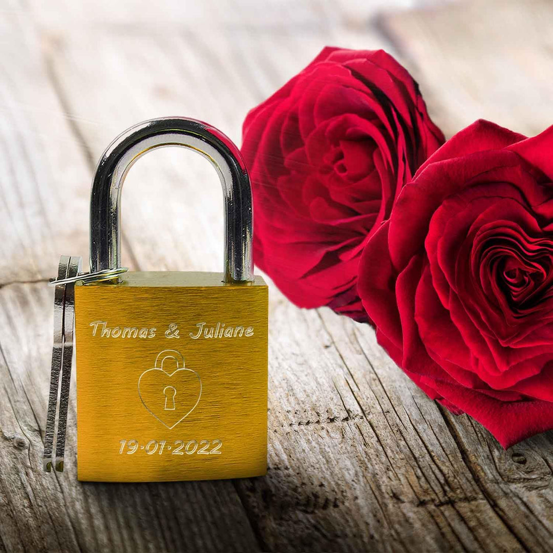GRAVURZEILE Liebesschloss mit Gravur und Schlüssel - Personalisiertes Schloss - Personalisierte Gesc