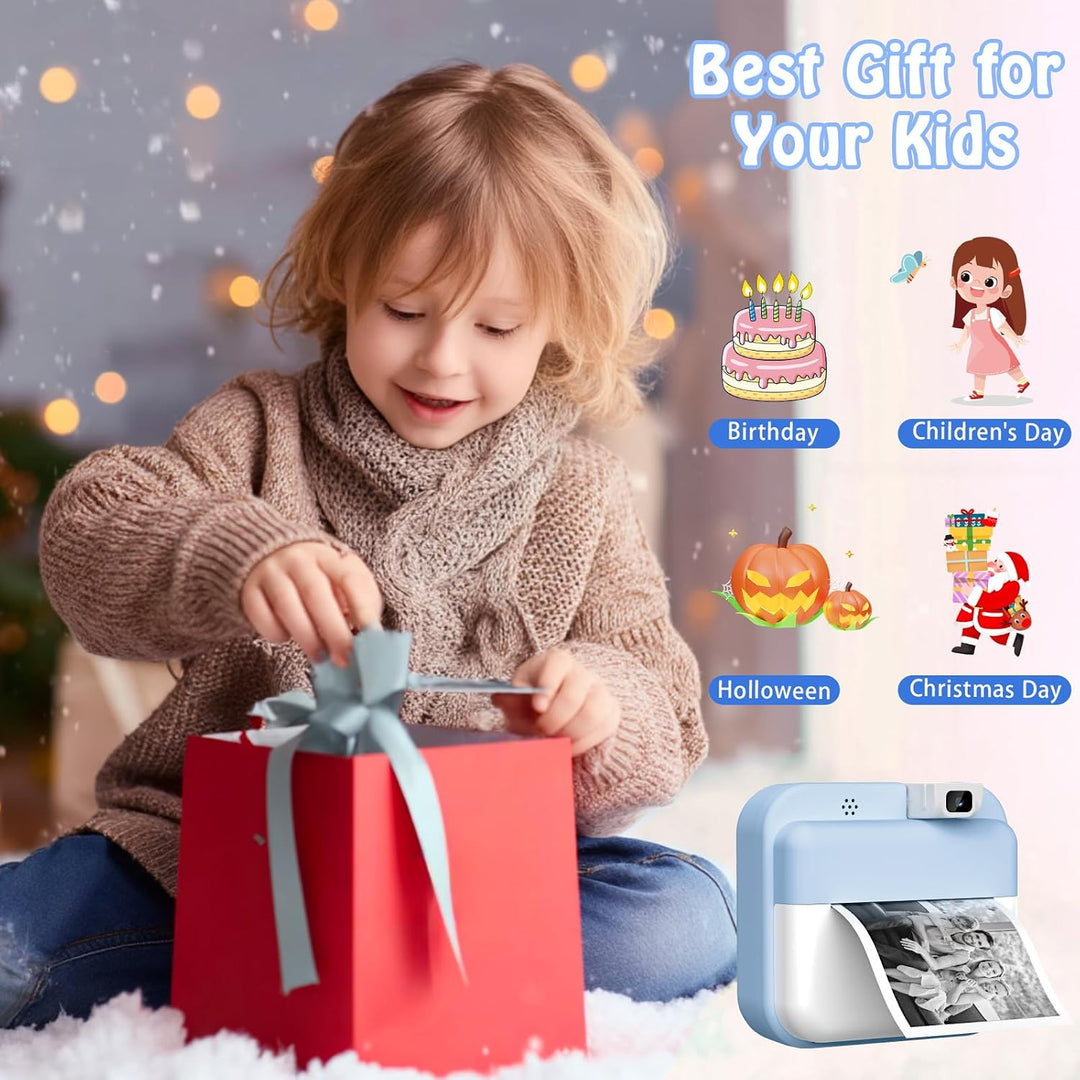 Kinderkamera Sofortbildkamera,1080P HD-Sofortkamera für Kinder mit 32 GB-Karte und 3 Rollen Fotopapi