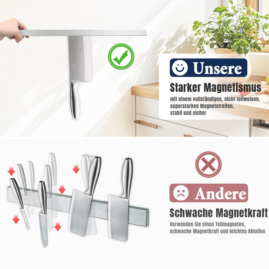 Dmore Magnetleiste Messer mit 15 Haken, 59 cm Messerhalter magnetisch aus Edelstahl, Magnet Messerha