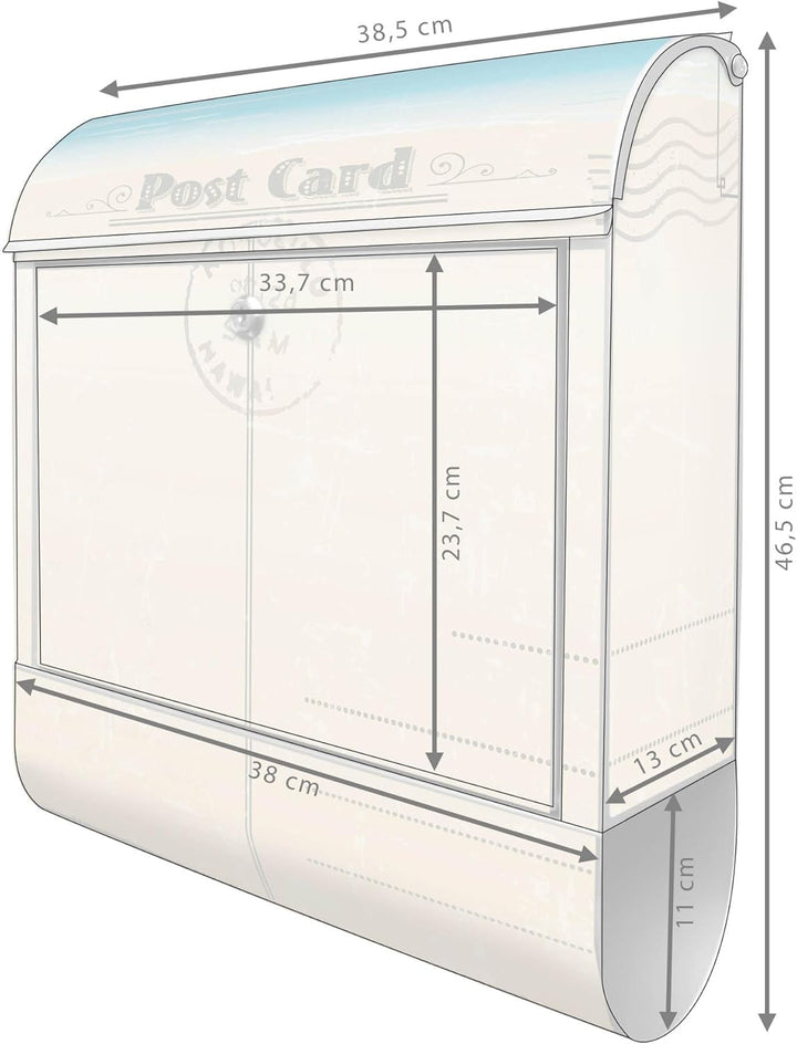 banjado® Design Briefkasten personalisiert mit Motiv Postkarte 39x47x14cm & 2 Schlüssel - Briefkaste