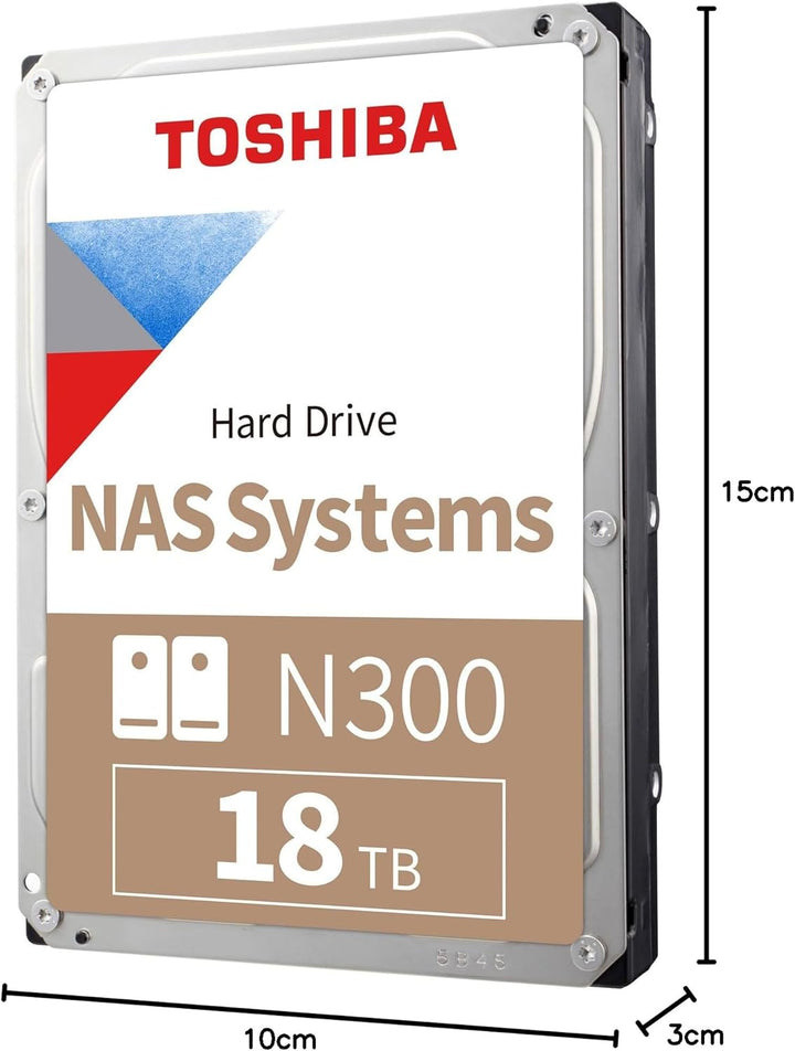 Toshiba 18TB N300 Interne Festplatte - NAS 3,5 Zoll SATA HDD Unterstützt bis zu 8 Laufwerksschächte,