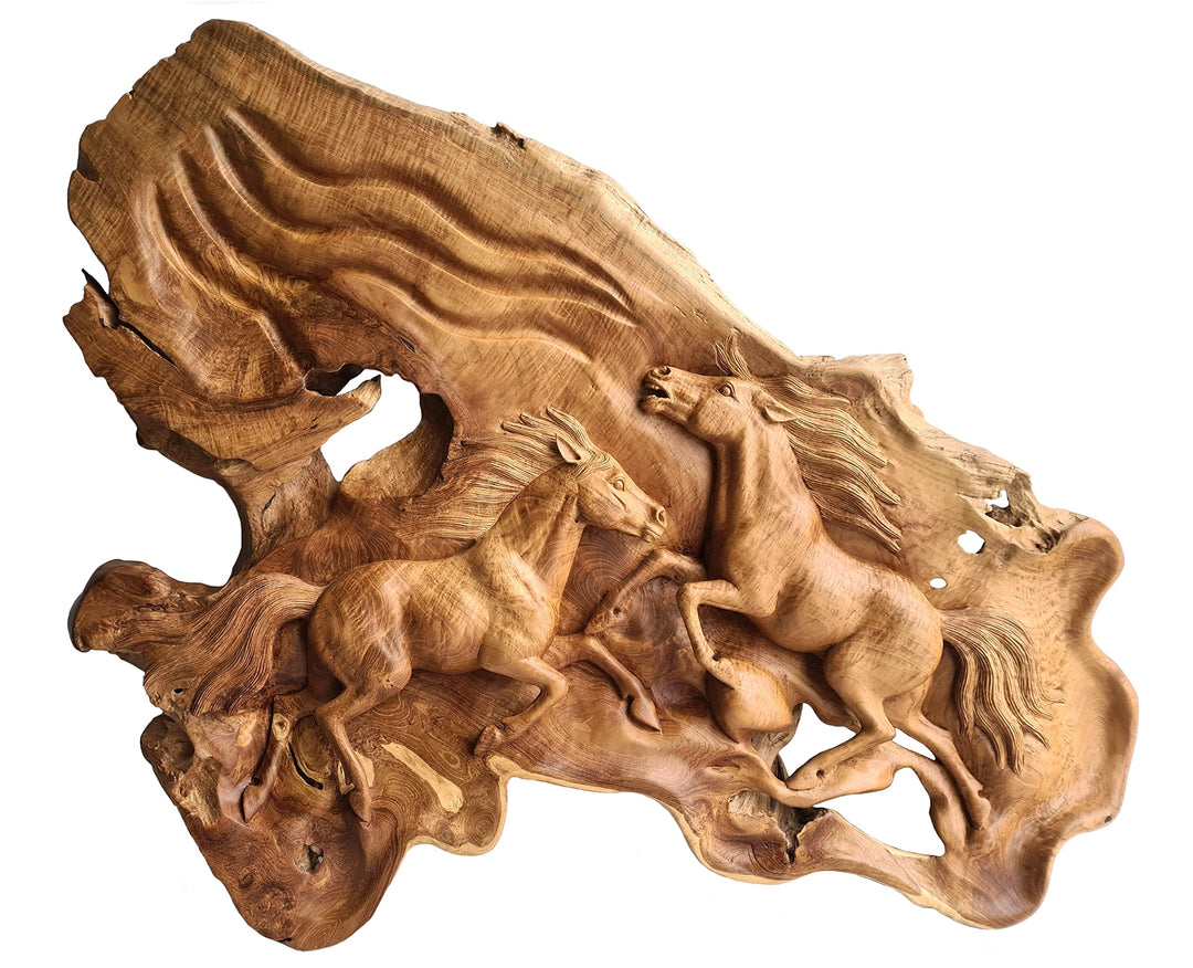 Windalf Grosse Pferde Wandrelief WILD HORSES 94 cm Pferde Holzornament UNIKAT Wand-Holzbild Handarbe