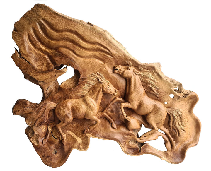 Windalf Grosse Pferde Wandrelief WILD HORSES 94 cm Pferde Holzornament UNIKAT Wand-Holzbild Handarbe