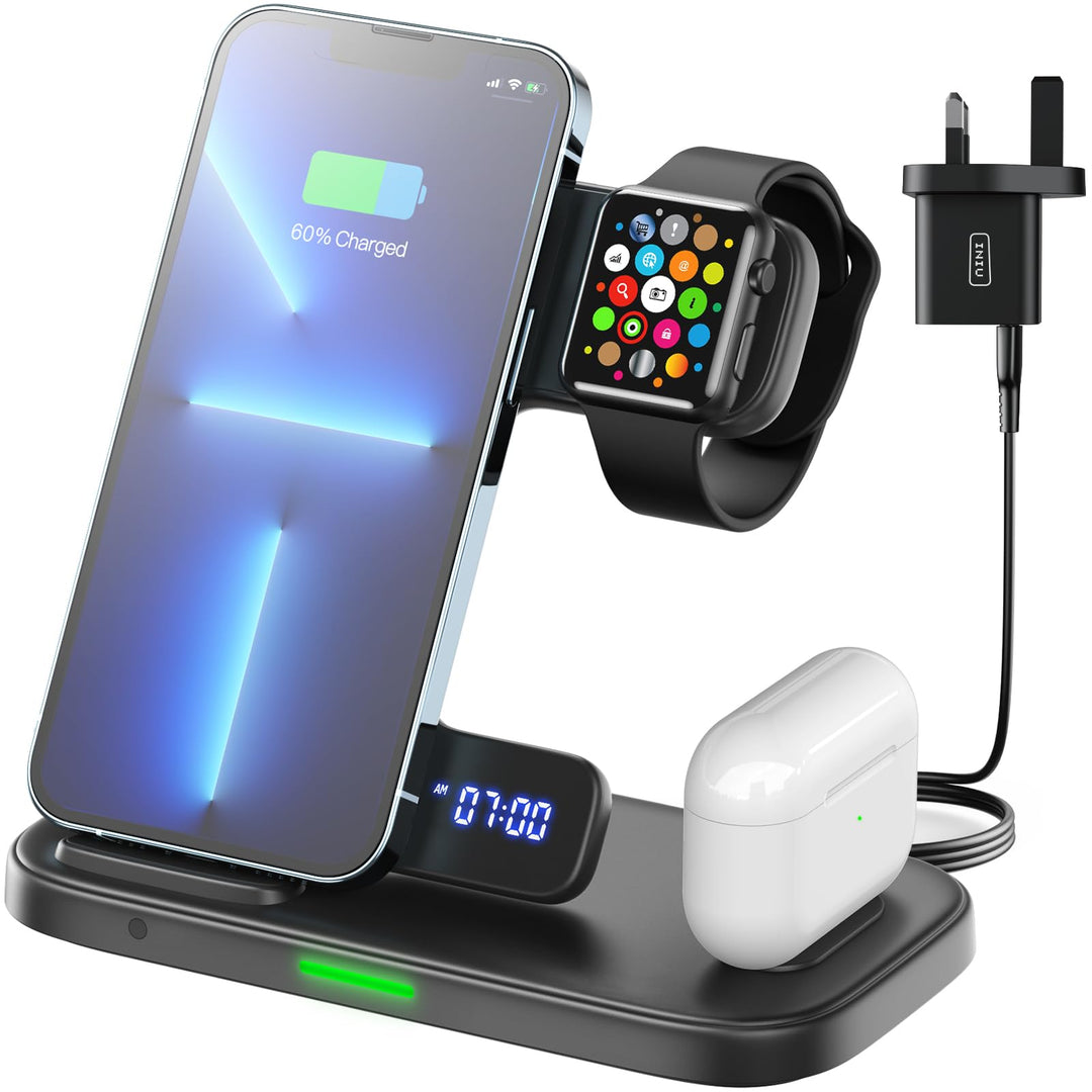 INIU 3 in 1 Kabelloses Ladegerät, Induktive Ladestation für Apple Watch und iPhone, Wireless Charger
