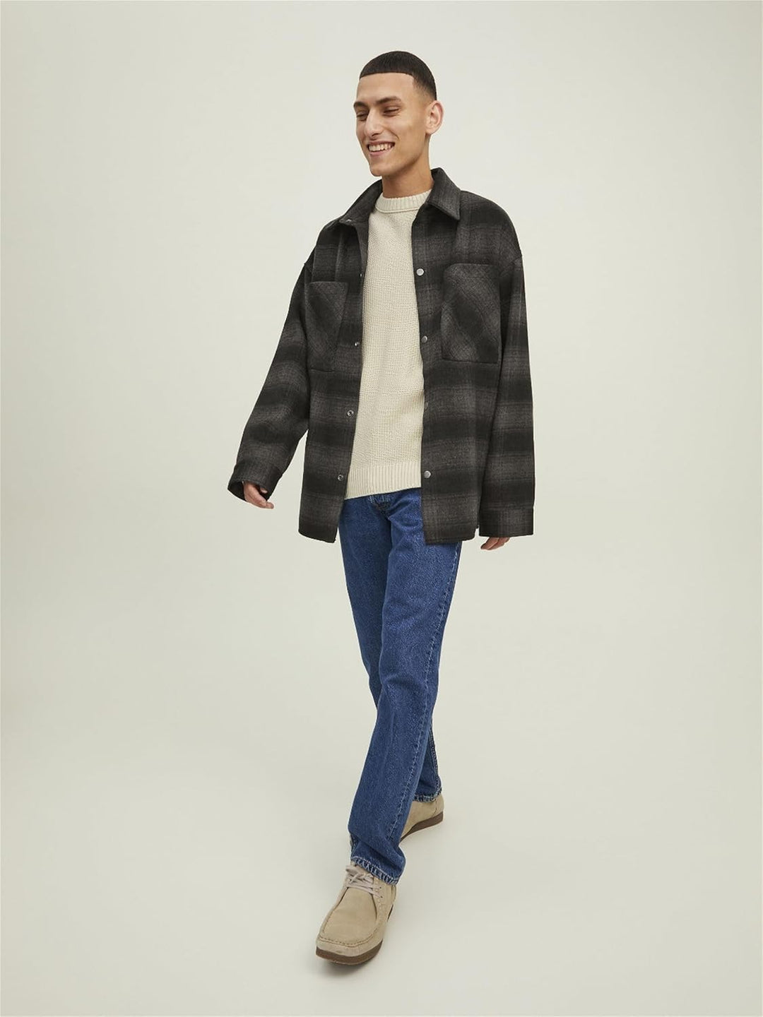 JACK & JONES male Jacke Hemd- M Black/Detail:check, M Black/Detail:check
