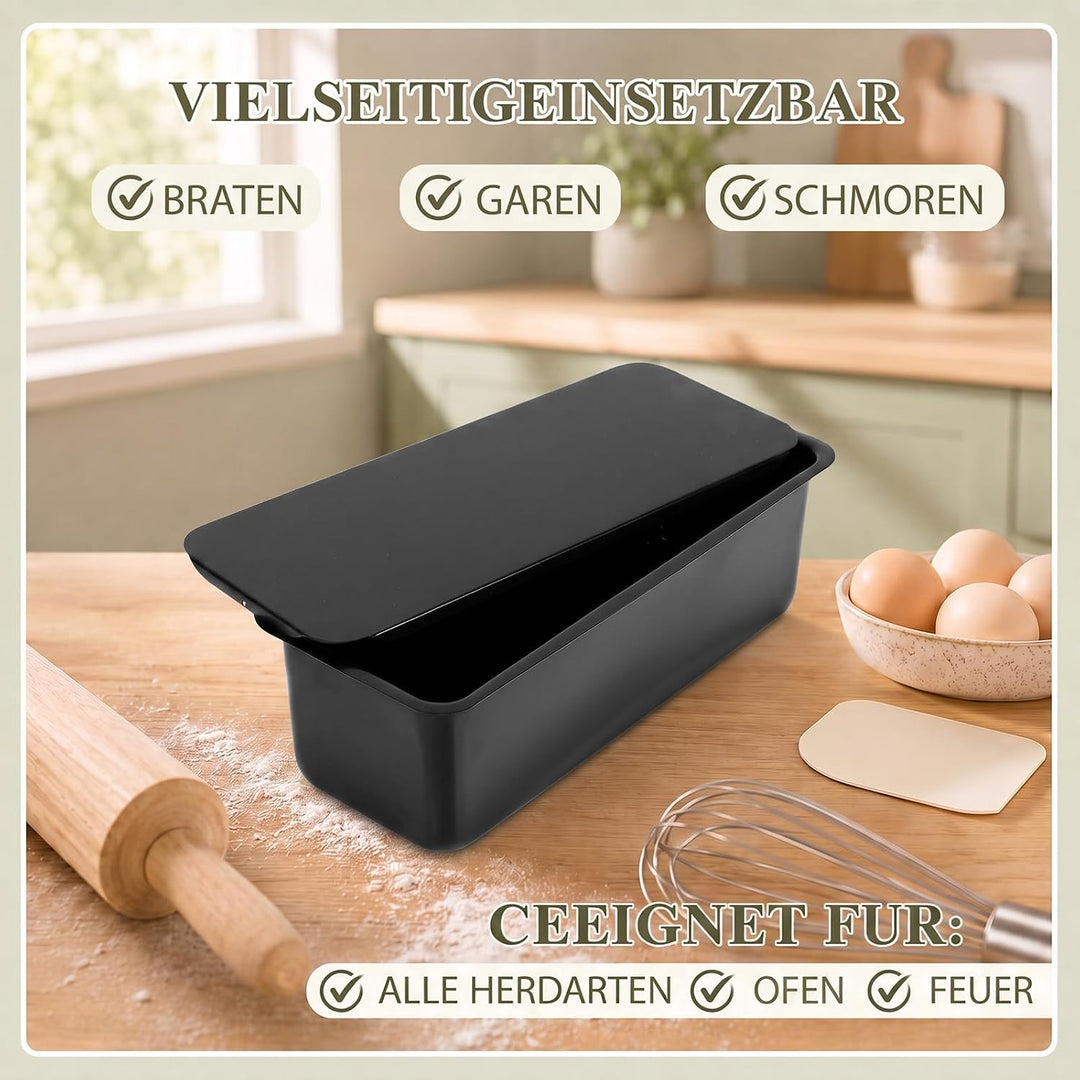 Premium Brotbackform mit Deckel 28 x 11 x 10 cm, Extra hohe Kastenform, Toastbrot-Backform aus Kohle