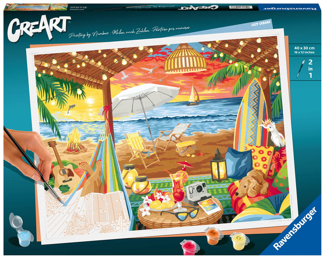 Ravensburger CreArt 20276 - Gemütliche Strandhütte - Malen nach Zahlen Erwachsene, DIY Malset mit Pi