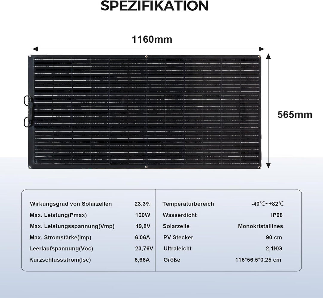 120W 12V Solarpanel Flexibel, Monokristallines Flexible Solarmodule Solarpanel Schmal Lang, für Wohn