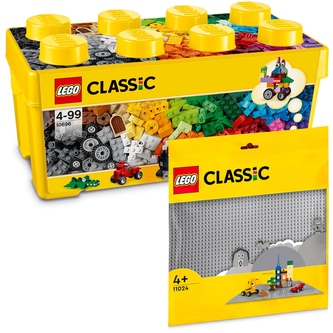 LEGO Classic Bausteine Box Mittelgross + Graue LEGO Platte (Gross): Aufbewahrungsboxen & LEGO Platte