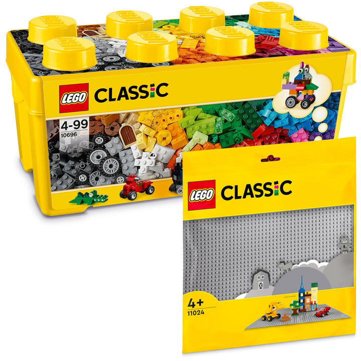 LEGO Classic Bausteine Box Mittelgross + Graue LEGO Platte (Gross): Aufbewahrungsboxen & LEGO Platte