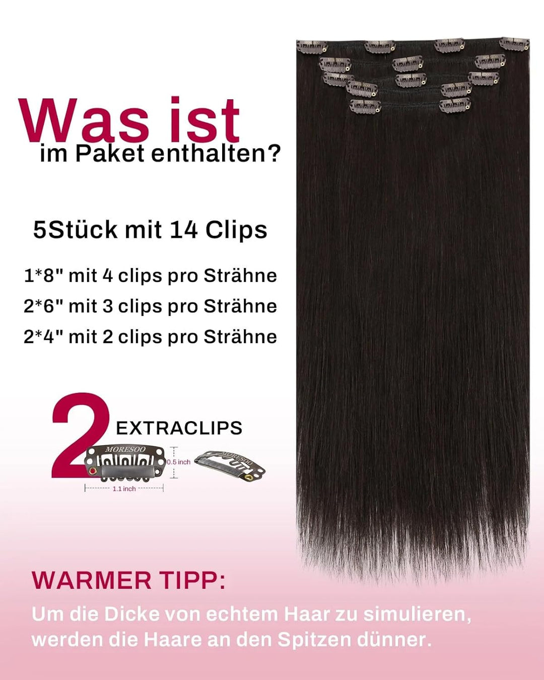 Moresoo Clip Extensions Echthaar Günstig Remy Haarverlängerung Clip in Extensions Echthaar Braun Ext