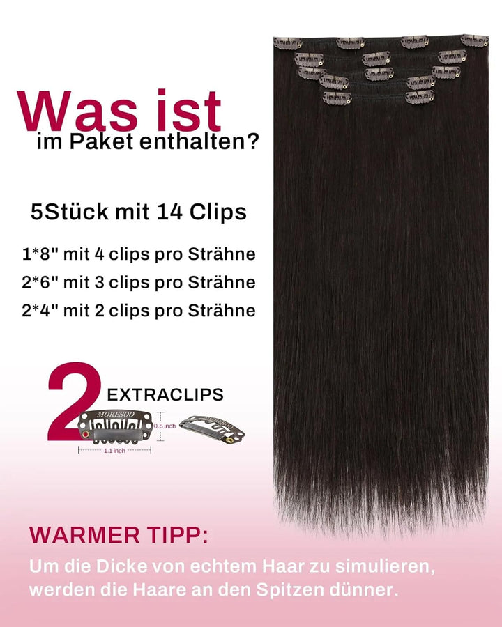 Moresoo Clip Extensions Echthaar Günstig Remy Haarverlängerung Clip in Extensions Echthaar Braun Ext