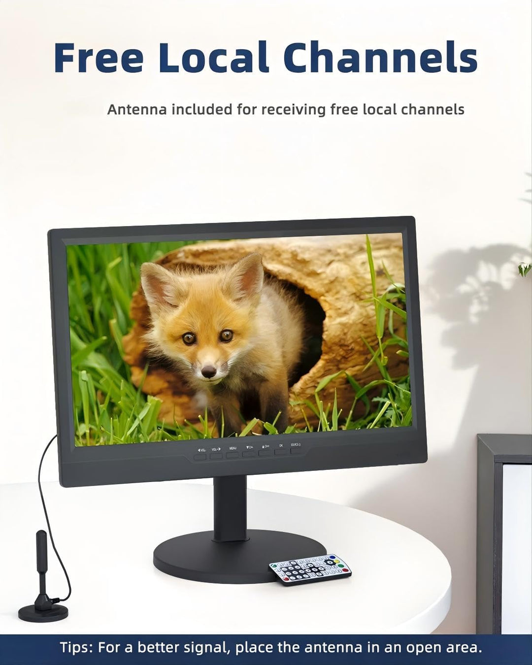 DESOBRY 19-Zoll Fernseher mit Batterie, Tragbarer Kleiner Fernseher DVB-T2 | 1080p, Mit Antenne, HDM