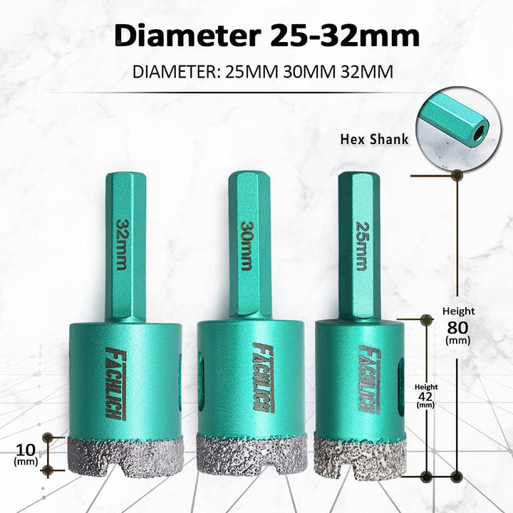FACHLICH Diamant Fliesenbohrer 25mm Diamantbohrer 2 Stücke Lochsäge mit Sechskantschaft für Porzella