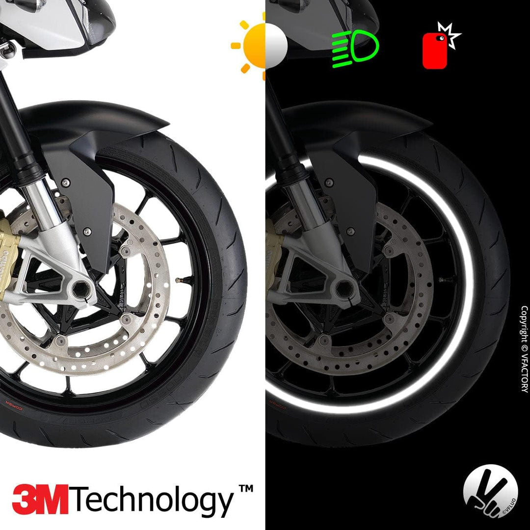 VFLUO - Kit Reflektierende Felgenrandaufkleber Motorrad, Aufkleber für 1 Rad 3M™-Technologie™, 360°-