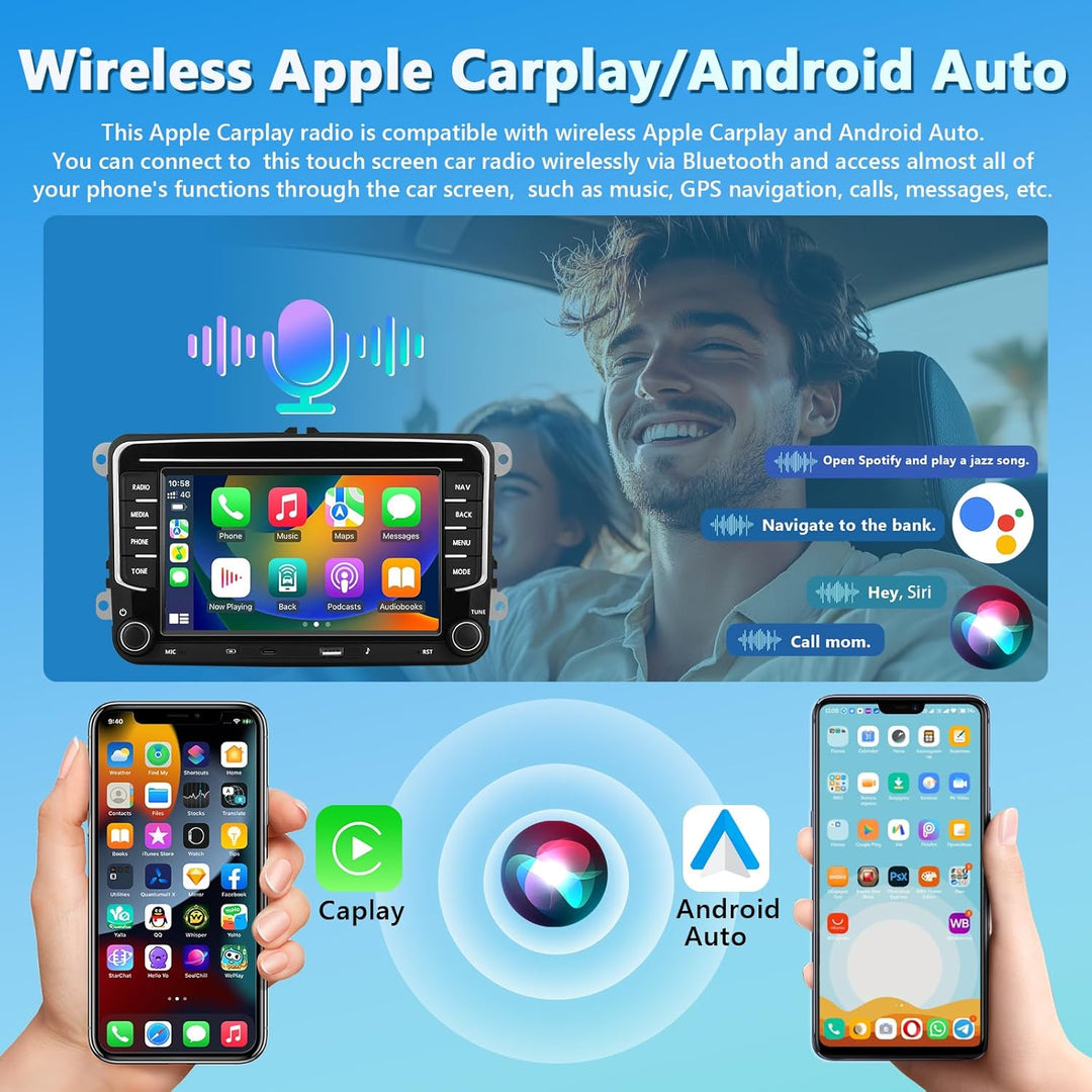 2+64G Autoradio für VW Golf Tiguan Touran Passat Polo Skoda Caddy Seat mit Kabellosem Carplay/Androi
