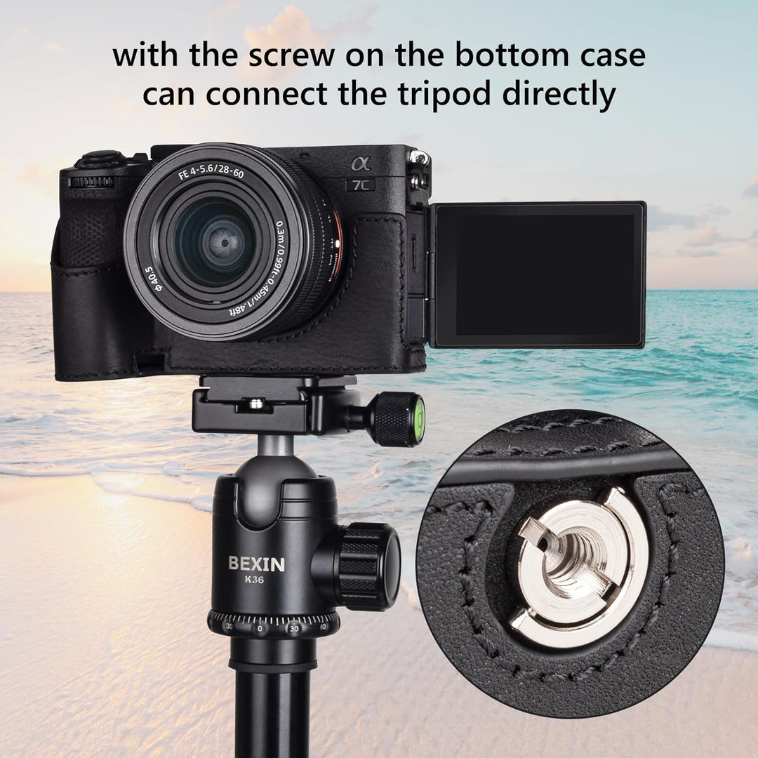 MUZIRI KINOKOO Alpha 7C II Hülle, Retro Stil Echtleder Tasche für Sony A7C II/Alpha 7C Mark II Kamer