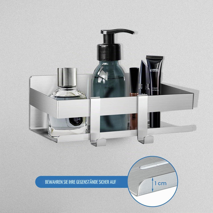 Duschablage Ohne Bohren, Duschregal Edelstahl mit 2 Haken, Rostfrei Duschkorb Shampoo Halterung für