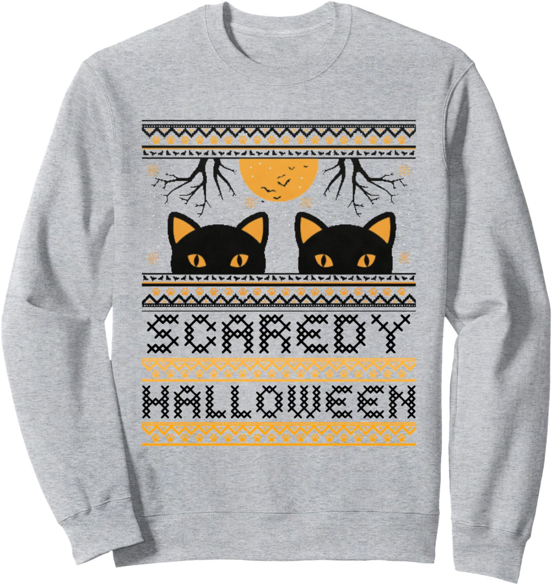 Cute "Ugly Sweater" Scaredy Halloween Cat Kitty Graphic Sweatshirt