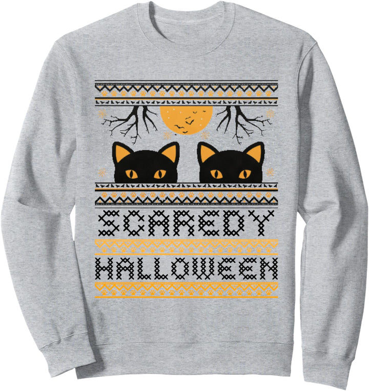 Cute "Ugly Sweater" Scaredy Halloween Cat Kitty Graphic Sweatshirt