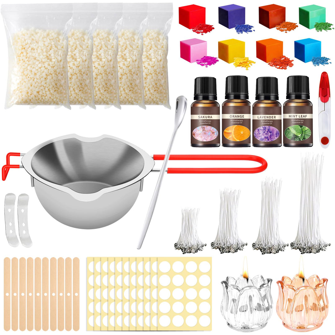 UCAMP Kerzen Selber Machen Set,Kerzenherstellung Kit,8 Kerzenfarbe,400ml Schmelztopf und 2 Dochthalt
