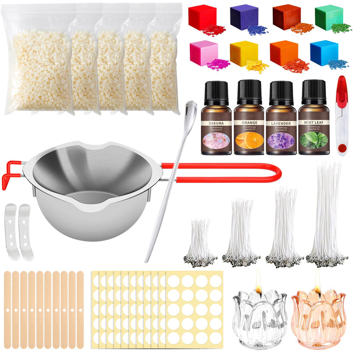 UCAMP Kerzen Selber Machen Set,Kerzenherstellung Kit,8 Kerzenfarbe,400ml Schmelztopf und 2 Dochthalt
