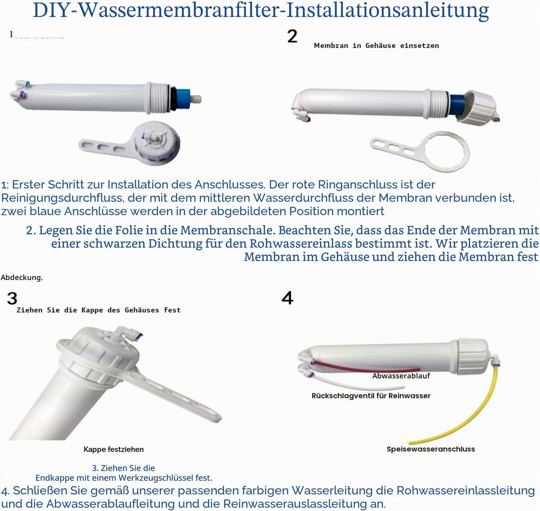 HUINING Umkehrosmosemembrangehäusesatz für Haushaltswasserfiltersystem (100GPD set) 100GPD Kit, 100G