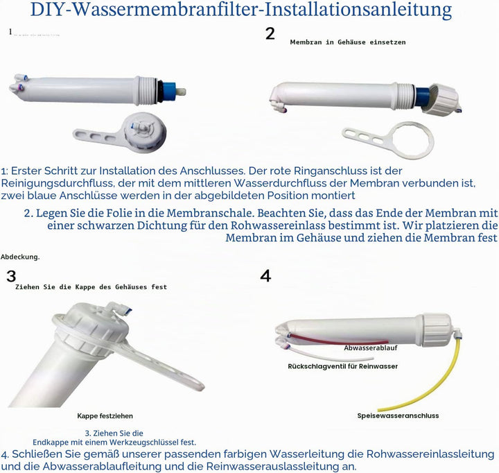HUINING Umkehrosmosemembrangehäusesatz für Haushaltswasserfiltersystem (100GPD set) 100GPD Kit, 100G