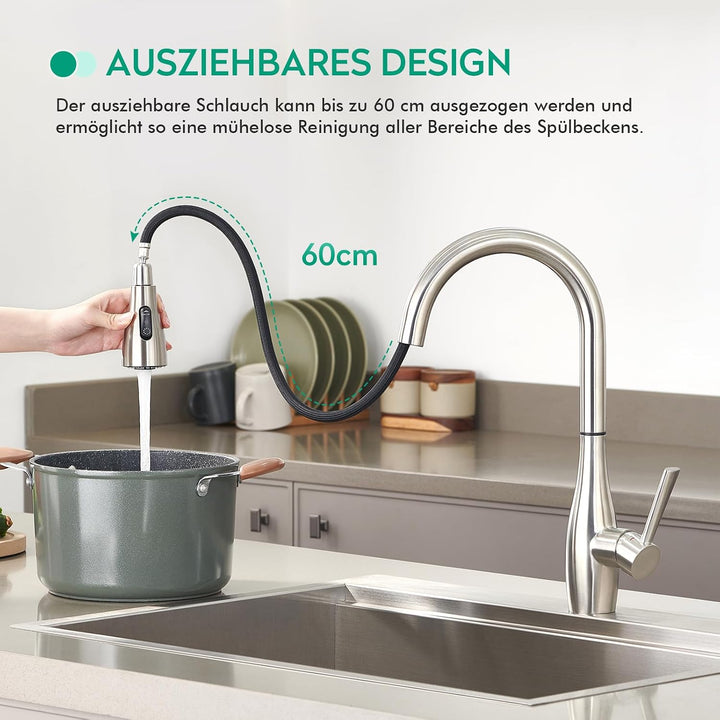 CREA Touch Sensor Wasserhahn Küche, Küchenarmatur mit Ausziehbarer Brause, Mischbatterie Küche mit 3