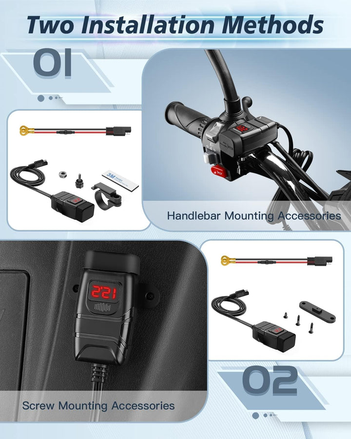 Extractme Motorrad-Handy-Ladegerät, 6,4 A Dual USB Typ C PD & Quick Charge 3.0 Motorrad USB-Ladegerä