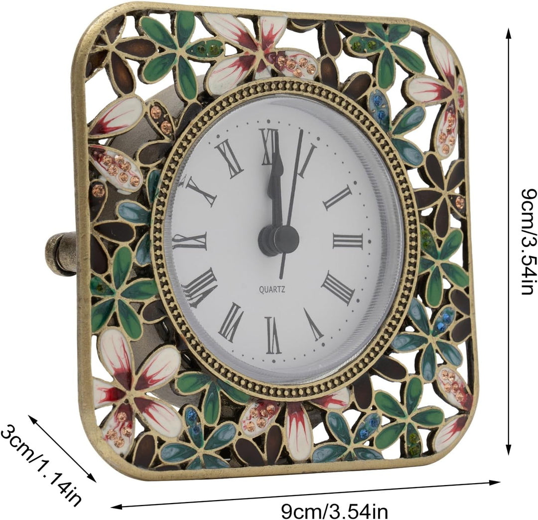 Tischuhr 3.54in Emaille Tischuhren Quadratisch Vintage-Tischuhr Leise Uhr Batteriebetriebene