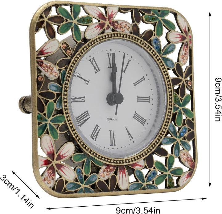 Tischuhr 3.54in Emaille Tischuhren Quadratisch Vintage-Tischuhr Leise Uhr Batteriebetriebene