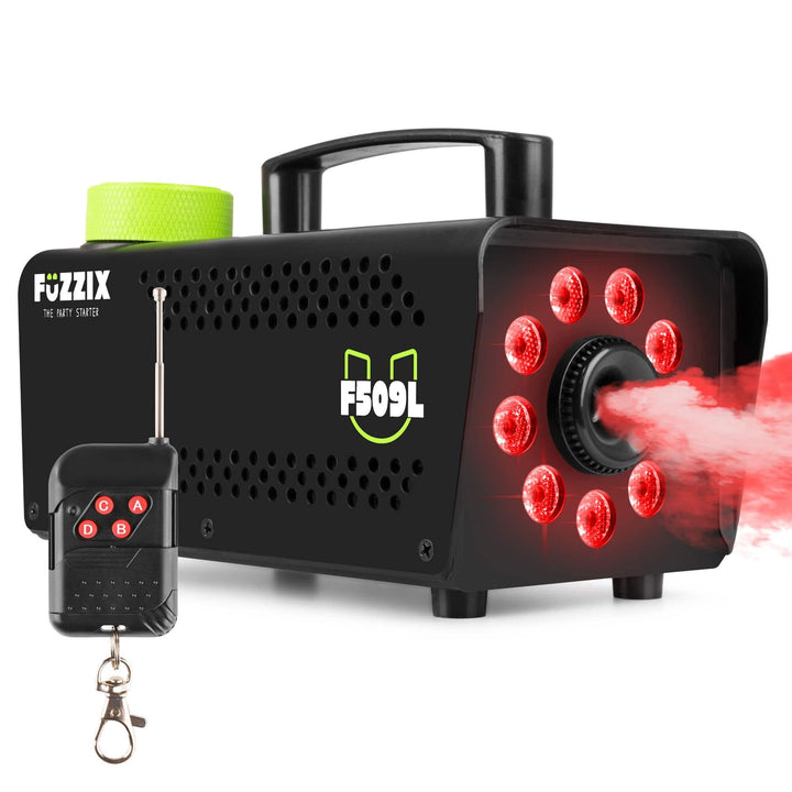 Fuzzix F509L Nebelmaschine Mini mit LED Lichteffekt, Stroboskop, 500 Watt mit Fernbedienung, Rauchma
