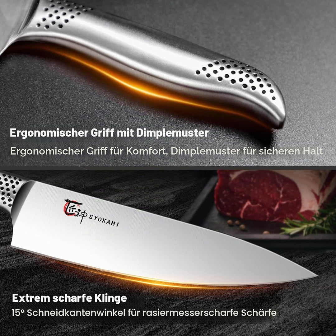 Japanisches Küchenmesser Set, magnetisches Messer Set mit Block und Schärfer, Edelstahl-Messerset al