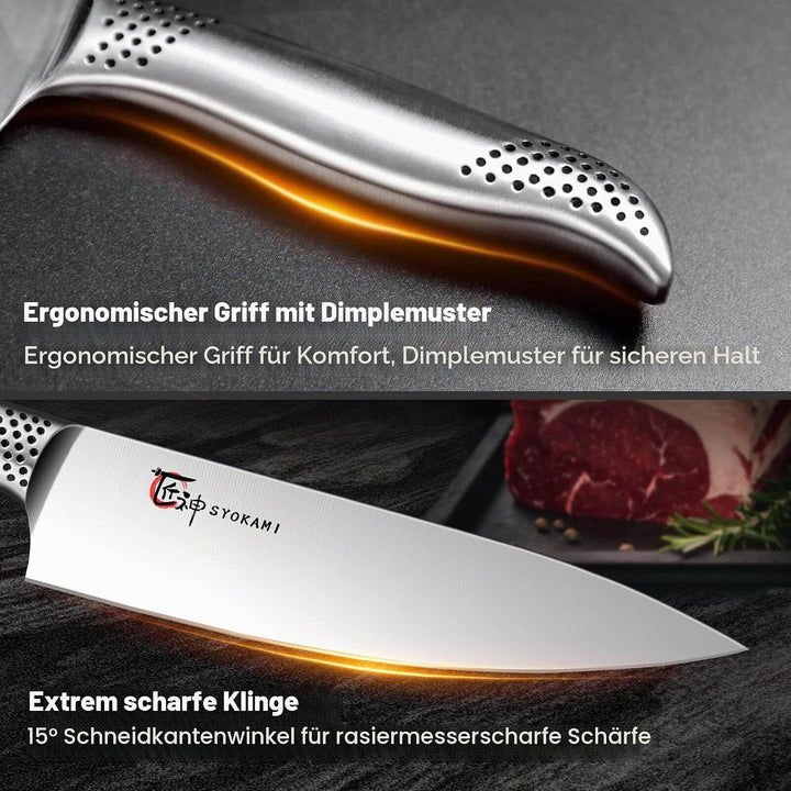 Japanisches Küchenmesser Set, magnetisches Messer Set mit Block und Schärfer, Edelstahl-Messerset al